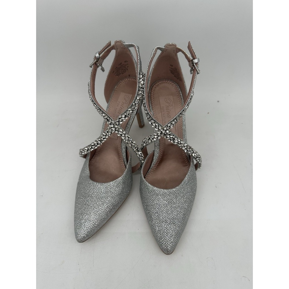 Naturalizer Silver Rhinestone T-Strap Pointed-Toe Heels - Picture 2 of 5
